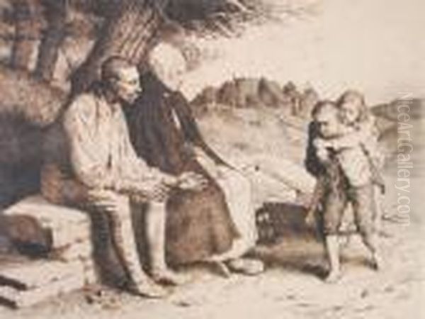 A Peasant Family At A Roadside Oil Painting by William Strang