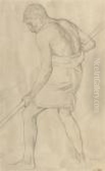 Study Of A Man Digging, For 'when Adam Delved' Oil Painting by William Strang