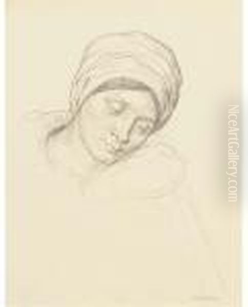 Head Of A Girl Wearing A Turban Oil Painting by William Strang