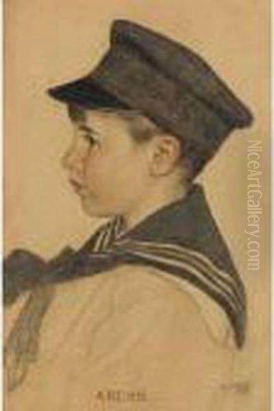 Portraits Of Archie, Marion Service, Edward Service, And A Young Man: Four Works Oil Painting by William Strang