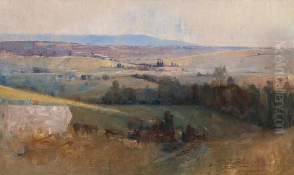 Study For Still Glides Thestream Oil Painting by Arthur Ernest Streeton