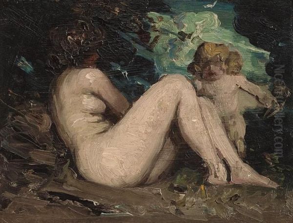 Venus And Cupid Oil Painting by Arthur Ernest Streeton