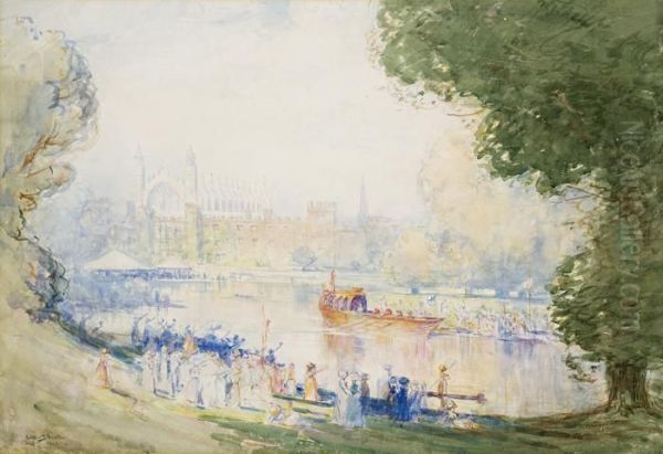 The King's Barge At Eton Oil Painting by Arthur Ernest Streeton