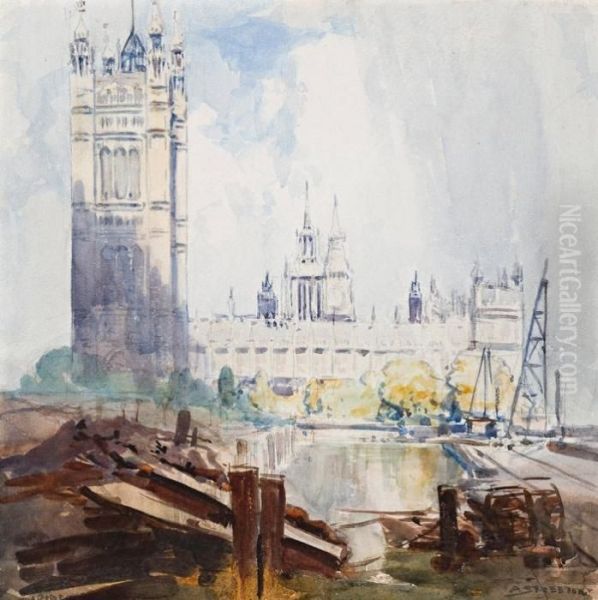 Houses Of Parliament Oil Painting by Arthur Ernest Streeton