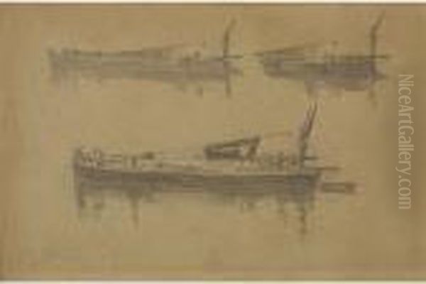 Barge Studies Oil Painting by Arthur Ernest Streeton