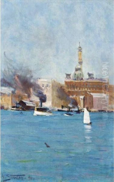 Circular Quay, Sydney Harbour Oil Painting by Arthur Ernest Streeton