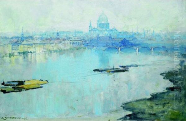 St Paul's And The River Oil Painting by Arthur Ernest Streeton