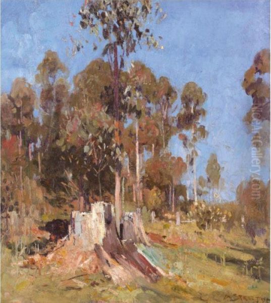 Impression Bronze, Cream, Blue Oil Painting by Arthur Ernest Streeton