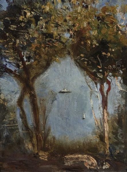 A Glimpse Of Sydney Harbour Through The Trees Oil Painting by Arthur Ernest Streeton