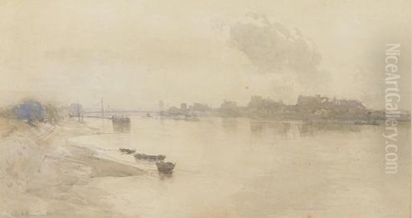 Albert Bridge, Cheyne Walk, Chelsea Oil Painting by Arthur Ernest Streeton