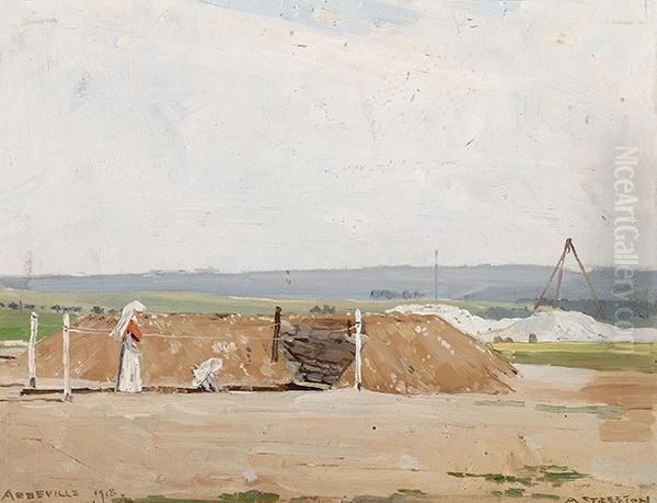 Sisters Take Cover, Abbeville Oil Painting by Arthur Ernest Streeton