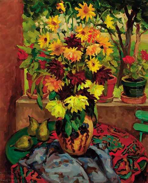 Summer flowers in a vase Oil Painting by French School