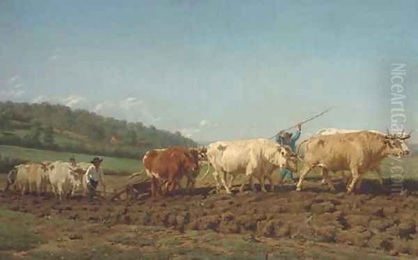 The plough team Oil Painting by French School