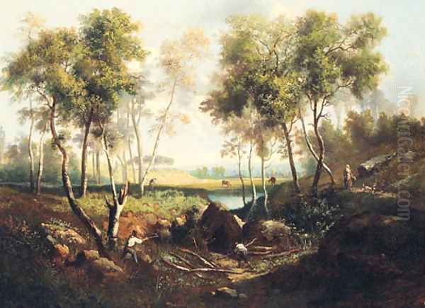 Woodcutters in a Landscape Oil Painting by French School