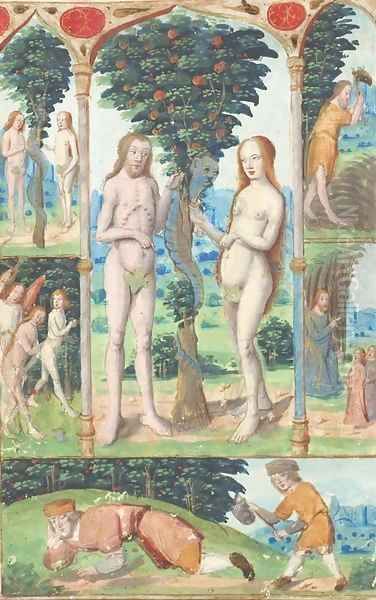 Adam and Eve with the Tree of Knowledge surrounded by the story of Adam and Eve Oil Painting by French School