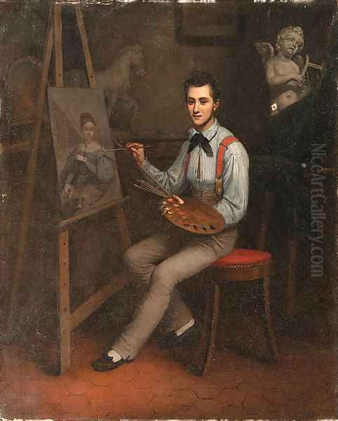 An artist at his easal Oil Painting by French School