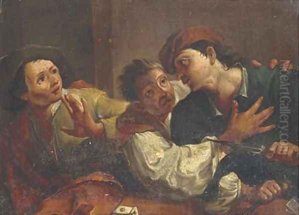 Cardplayers in a fight Oil Painting by French School