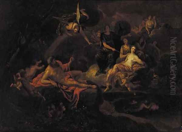 Juno, Jupiter and Venus surrounded by desporting putti Oil Painting by French School