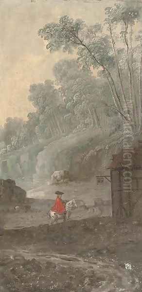 Landscape with a horseman Oil Painting by French School