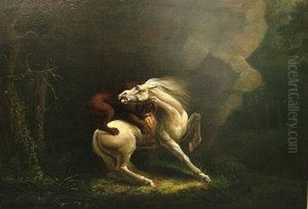 A Horse Being Attacked By A Lion Oil Painting by George Stubbs