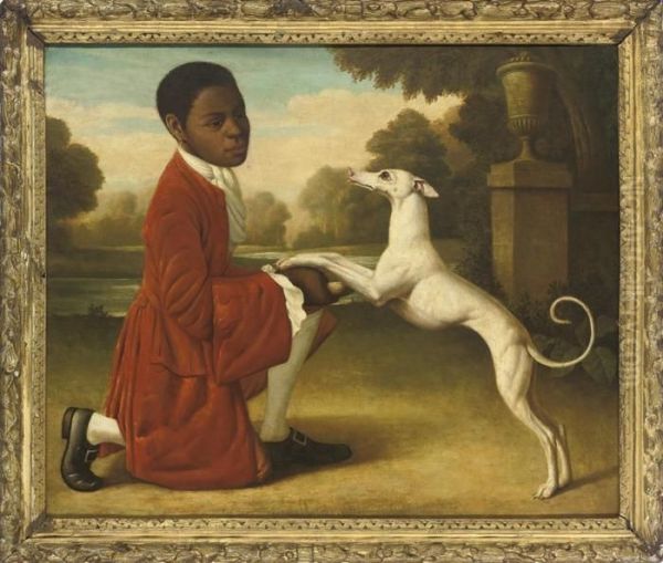 A Page Boy With A White Whippet, In A Classical Landscape by George Stubbs