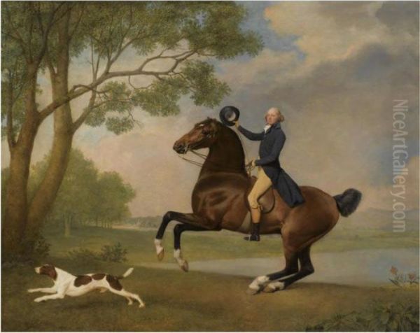 Portrait Of Baron De Robeck Riding A Bay Hunter Oil Painting by George Stubbs