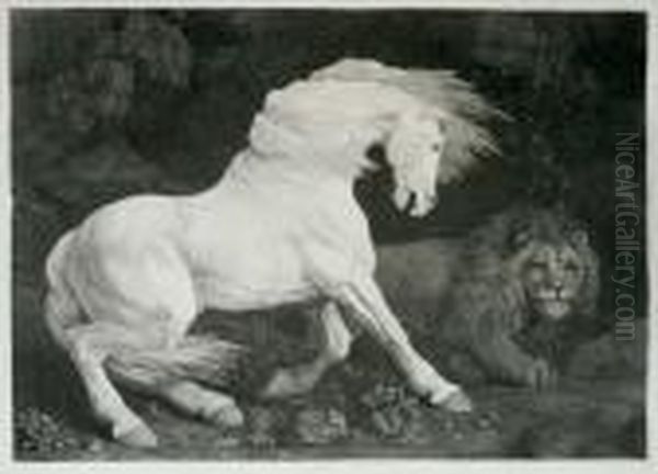 A Horse Affrighted At A Lion (lennox-boyd 70) Oil Painting by George Stubbs