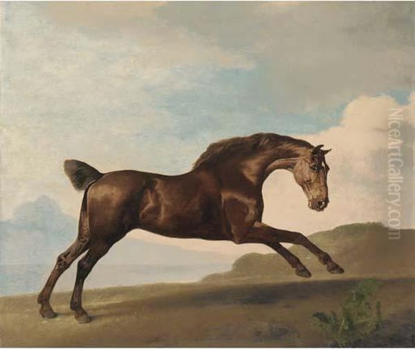 A Bay Hunter Galloping In A Mountainous Landscape Oil Painting by George Stubbs