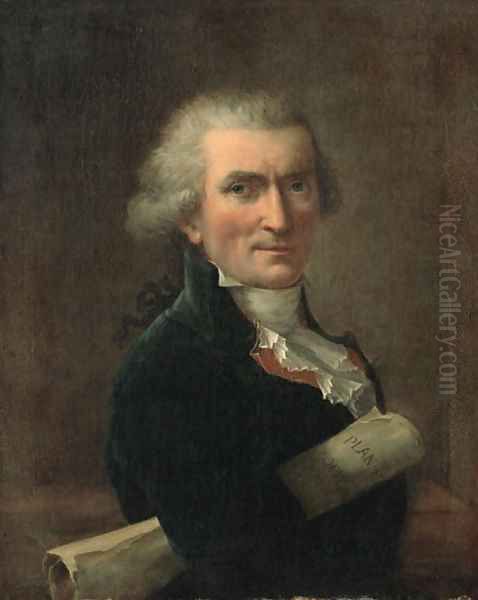 Portrait of a Gentleman, bust length, holding architectural plans Oil Painting by French School