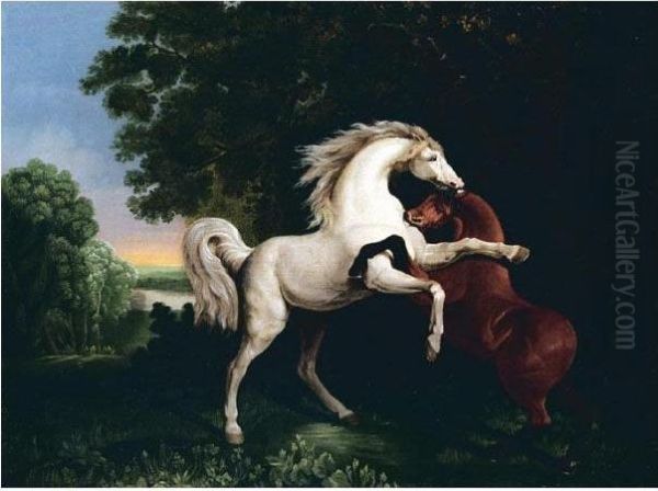 Horses Fighting Oil Painting by George Stubbs