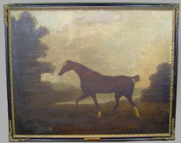 Hunter In A Landscape Oil Painting by George Stubbs