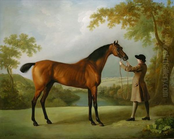 Tristram Shandy, A Bay Racehorse Held By A Groom, In An Extensive Landscape Oil Painting by George Stubbs