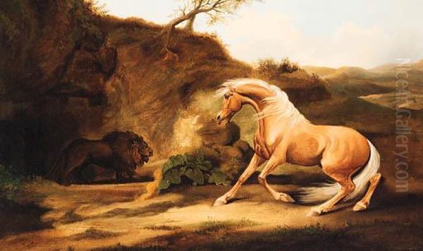 A Horse Frightened By A Lion Oil Painting by George Stubbs