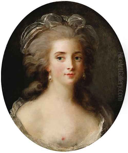 Portrait of a Lady, bust length, en deshabill Oil Painting by French School