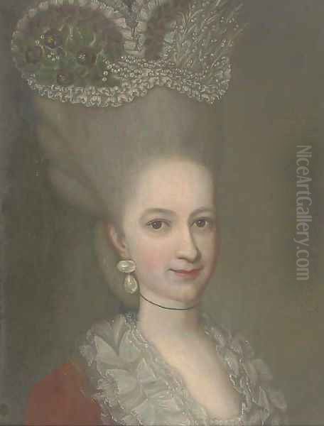 Portrait of a lady, bust-length, in a floral headdress Oil Painting by French School