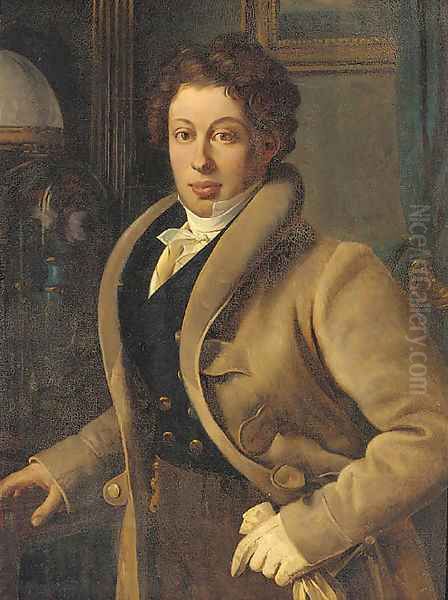 Portrait of a young gentleman in an interior Oil Painting by French School