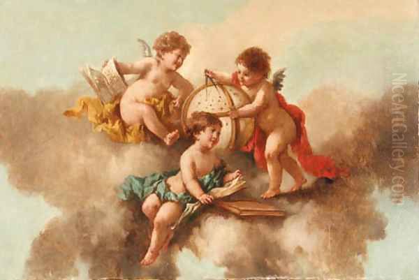 Putti with a Globe and a Compass Oil Painting by French School