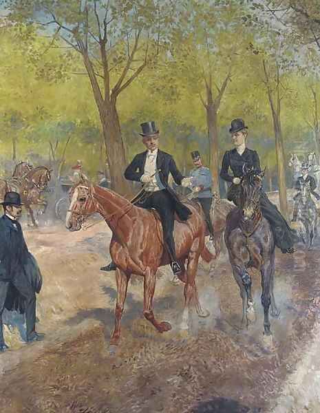 Riders in the park Oil Painting by French School