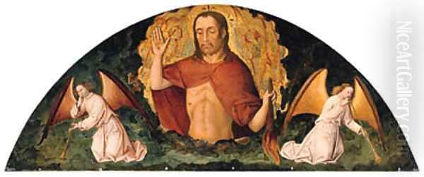 The Risen Christ with two Angels sounding the Last Trumpet Oil Painting by French School