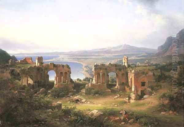 View of Taormina Oil Painting by French School