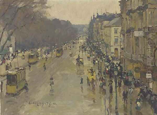 A busy Parisian boulevard Oil Painting by French School