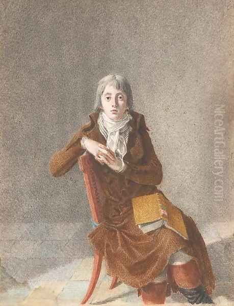 A seated man with an open book on his knees Oil Painting by French School