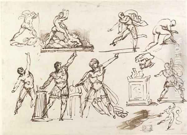 A sheet of studies for Mucius Scaevola and for Samson Oil Painting by French School