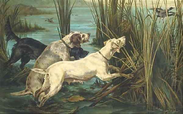 Gundogs with a snipe Oil Painting by French School