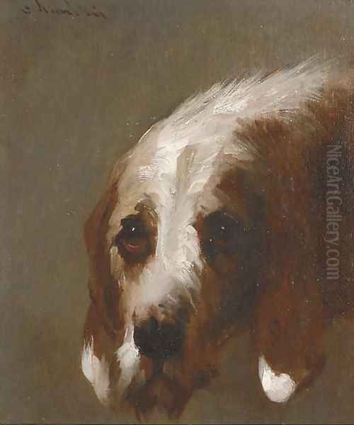 The head of an otterhound Oil Painting by French School