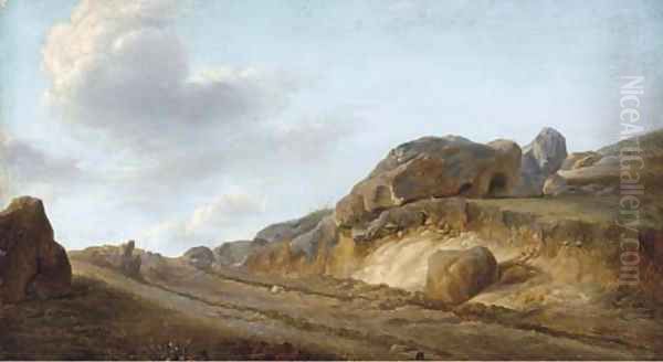 The rocky path at the ridge Oil Painting by French School