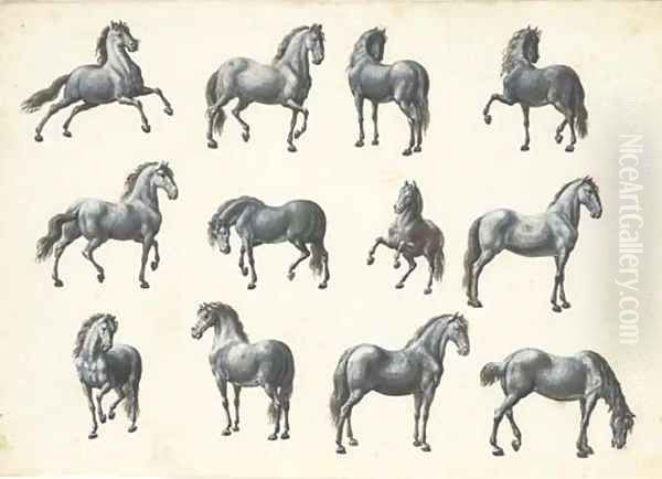 Twelve studies of horses Oil Painting by French School