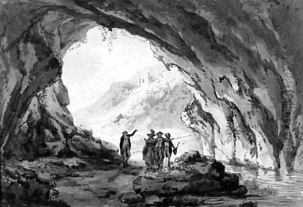 A group of figures visiting a cave Oil Painting by French School