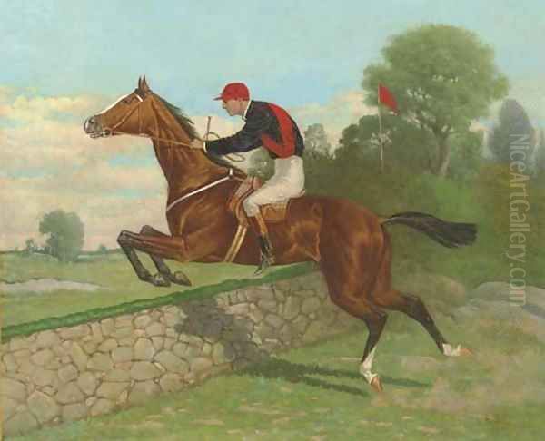 Steeplechasing - Over the Wall Oil Painting by Henry Stull