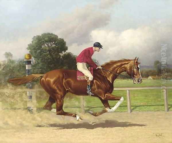 Margrave, Winner of the Preakness Stakes in 1896, with jockey up Oil Painting by Henry Stull